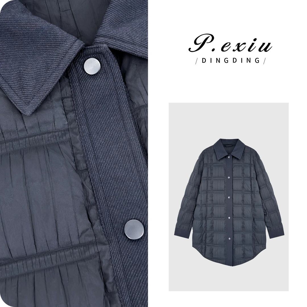 PanYiXiu/潘依绣进口白鹅绒廓形方形衔格翻领排扣鹅绒服 KG86319