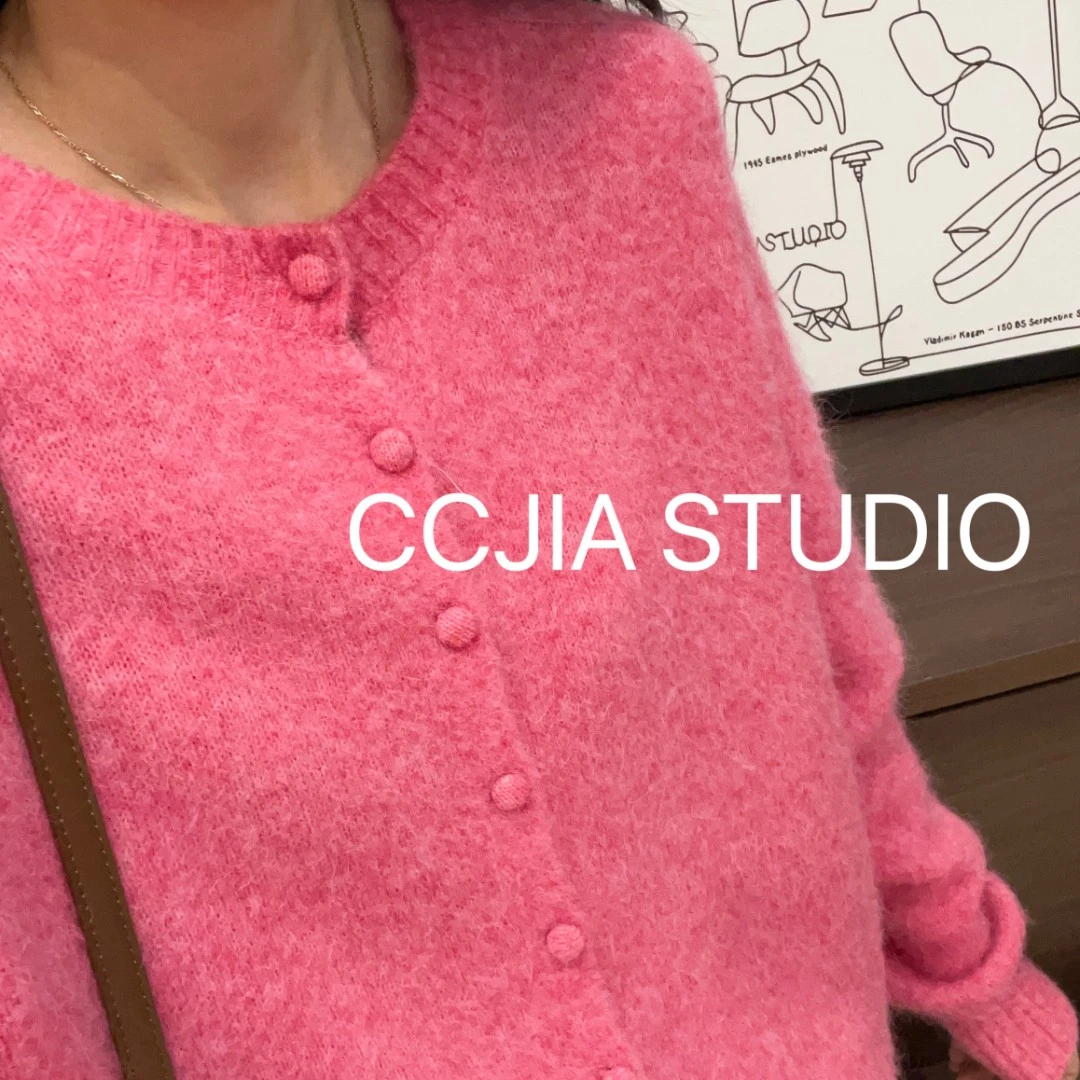【软糯树莓粉单排扣开衫】针织衫宽松显瘦休闲时尚百搭圆领套头