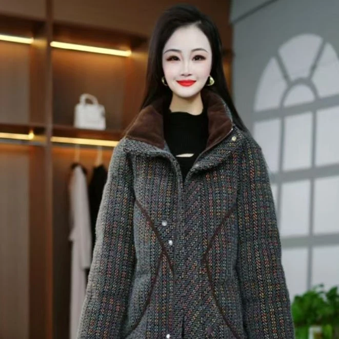 时尚冬季新款气质拼接加厚中长款保暖羽绒服外套M-4XL