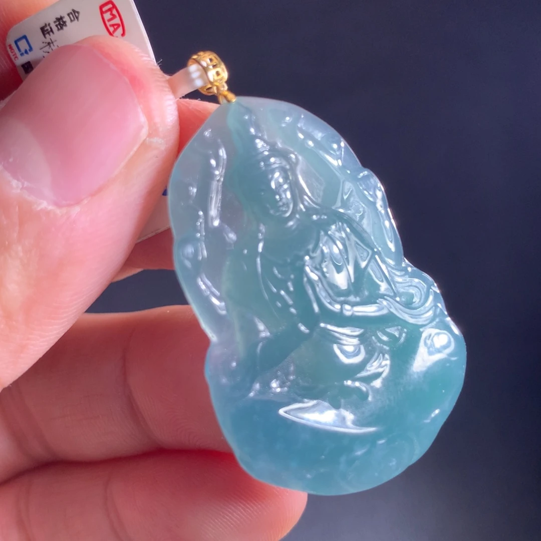 翡翠18K金镶嵌颈饰天然A货翡翠时尚气质女款吊坠挂坠