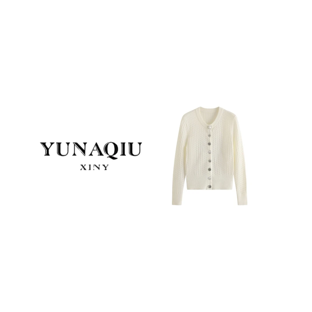 YUNAQIU-气质长袖轻奢短款时尚羊绒设计师开衫-9762