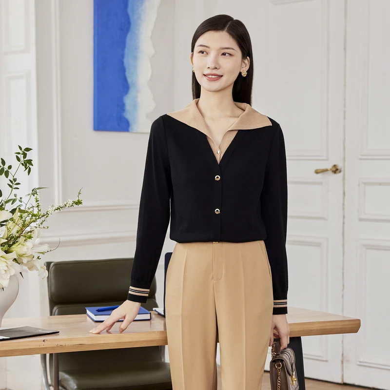 【100羊毛】NAERSI/娜尔思商场同款黑色针织衫女毛衫毛衣NZ02982W0