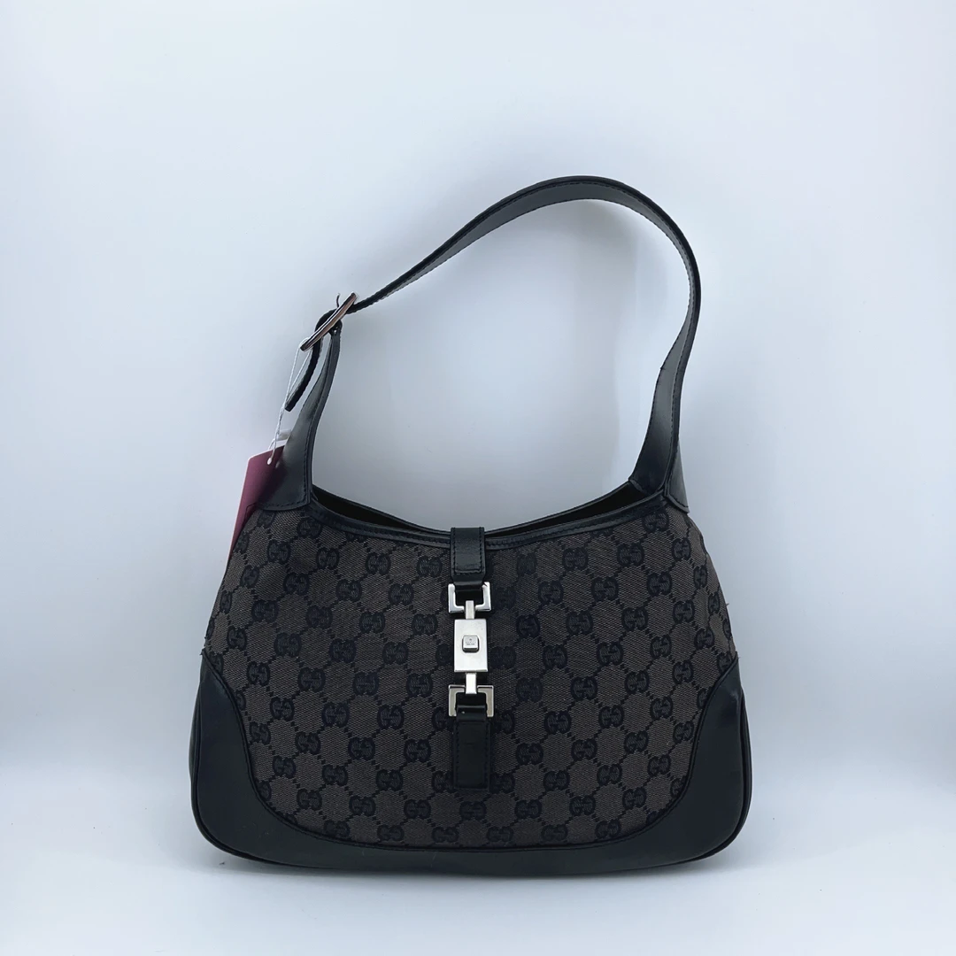 95新 GUCCI/古驰 黑色老花腋下包 1664 0938