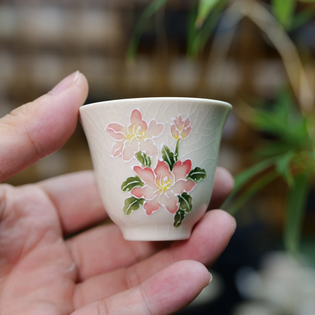【百合l铃铛杯】60cc漳州窑手绘釉下彩立体釉茶具主人杯个人杯