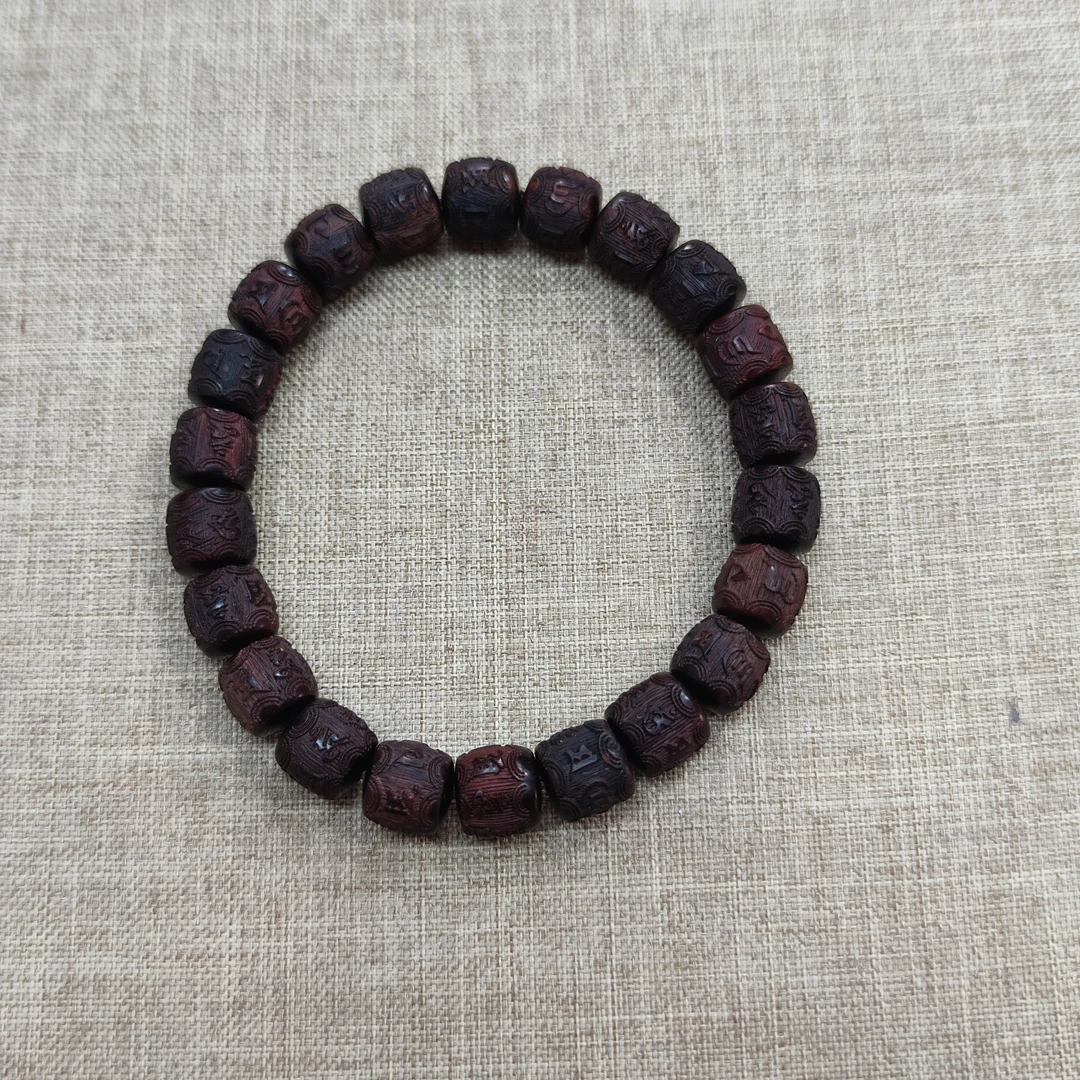 1234 小叶紫檀六字箴言桶珠成品木串