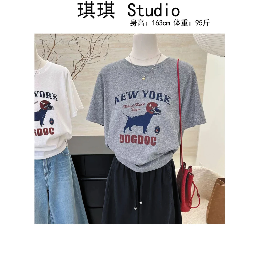 《琪琪家》夏季新款潮流气质时尚印花字母狗狗减龄短袖9721-CS