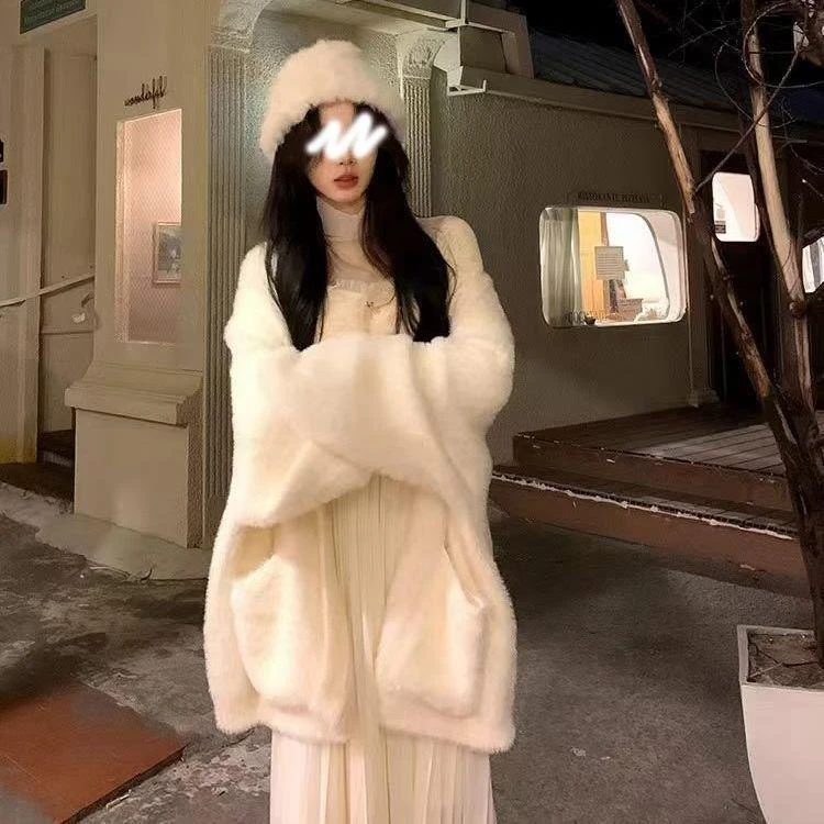 仿水貂绒毛衣外套女秋冬毛茸茸ins风韩版宽松针织上衣131#