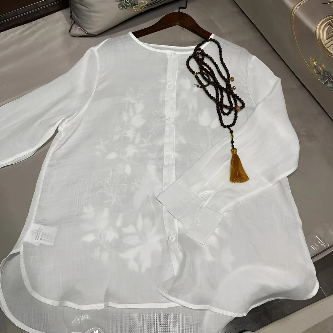 【甄胖·苎麻鸾衣】新中式大码女装秋季苎麻刺绣上衣