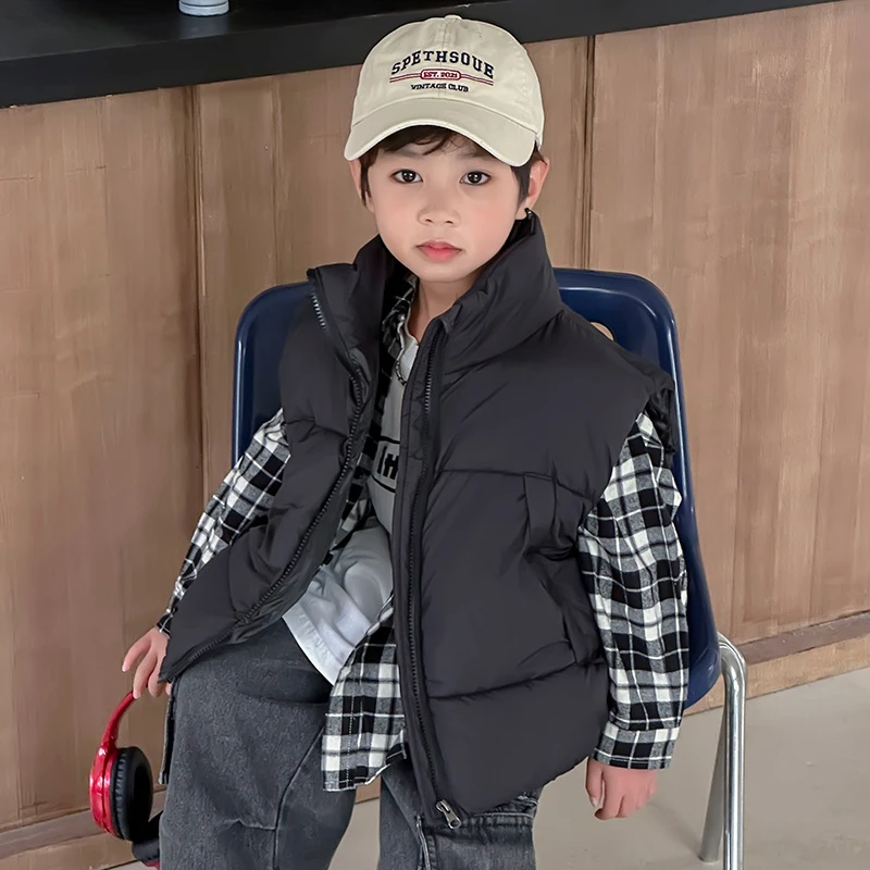 2024新款儿童棉马甲冬装加厚保暖儿童黑色百搭外穿坎肩洋气韩版潮