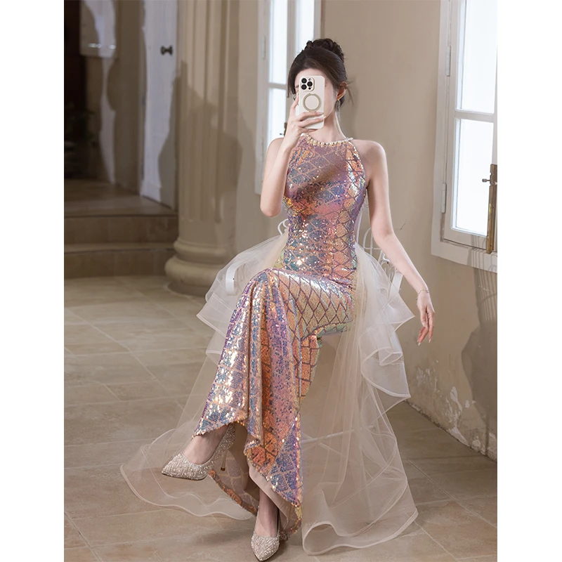 订婚敬酒服高端晚礼服女高级感宴会气质主持2025新款轻奢连衣裙