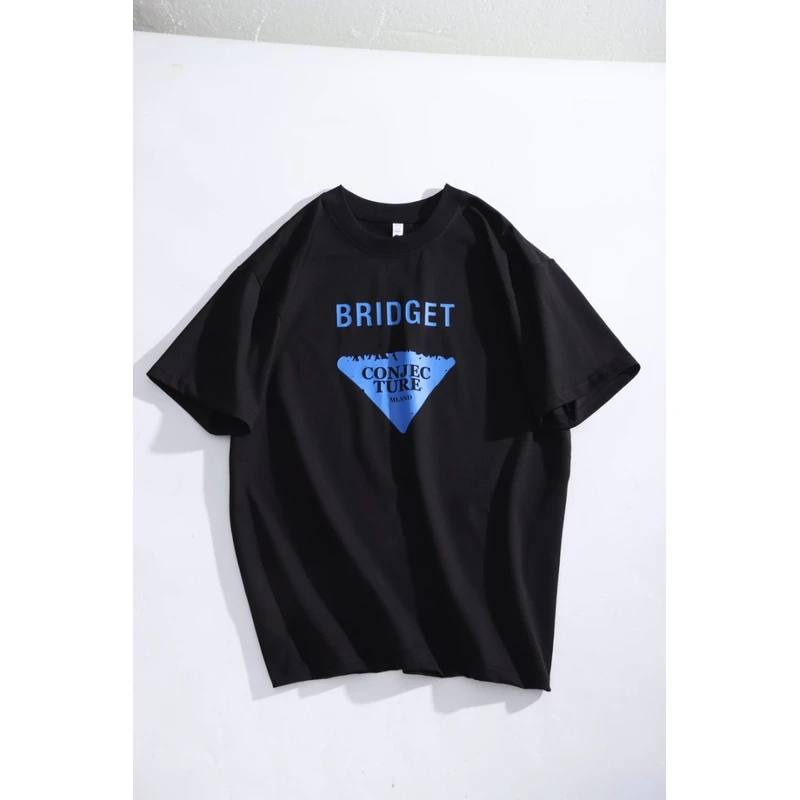 W803重磅280重工印花三角标丝光棉短袖T恤男女同款情侣半袖上衣