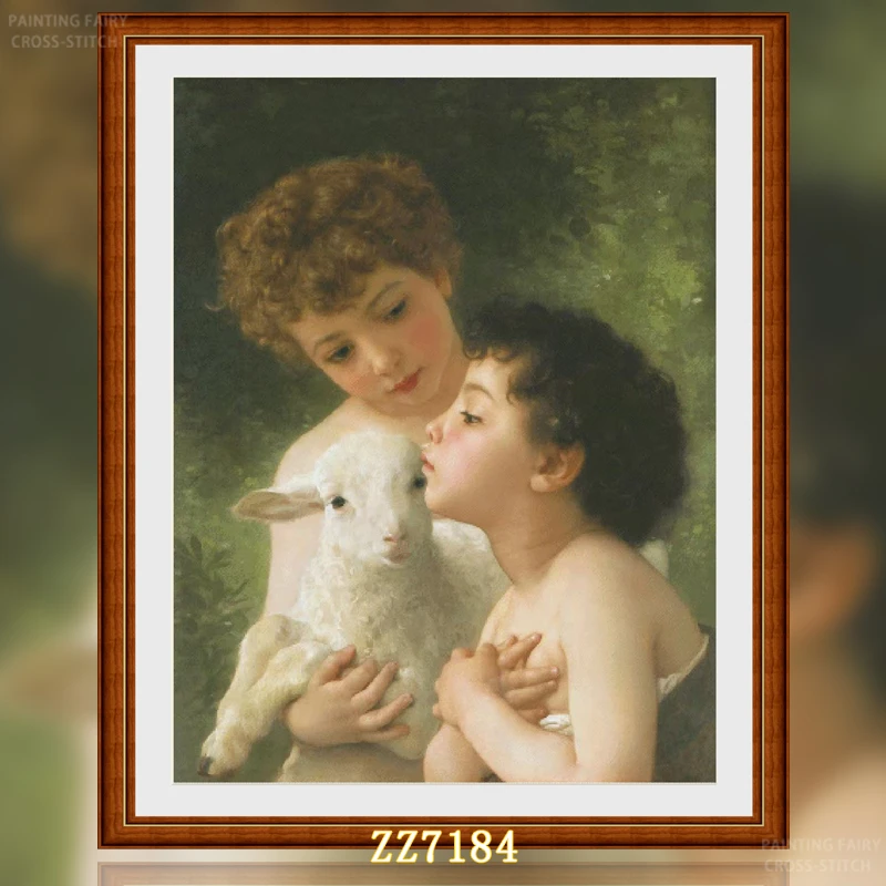 【ZZ7184-7象油画羔羊旁的孩子们】十字绣2025新款小件线绣客厅动