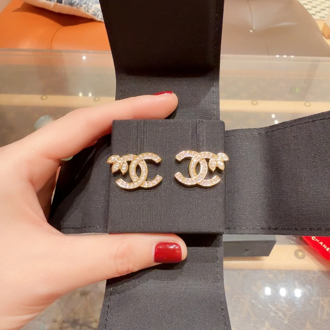 全新未使用 Chanel/香奈儿 经典双c麦穗水钻耳钉 配件盒子