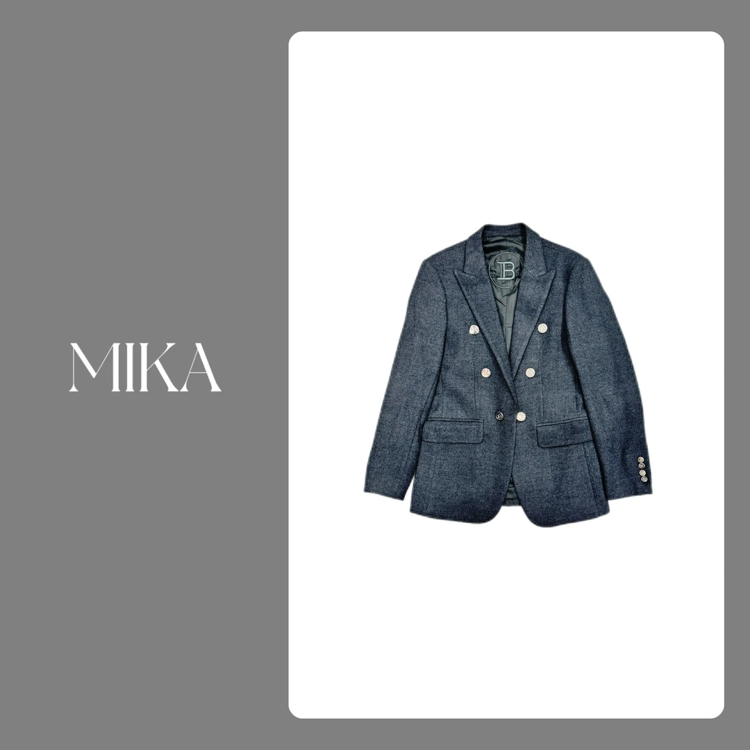 时尚休闲毛呢设计师秋冬粗花呢外套9322