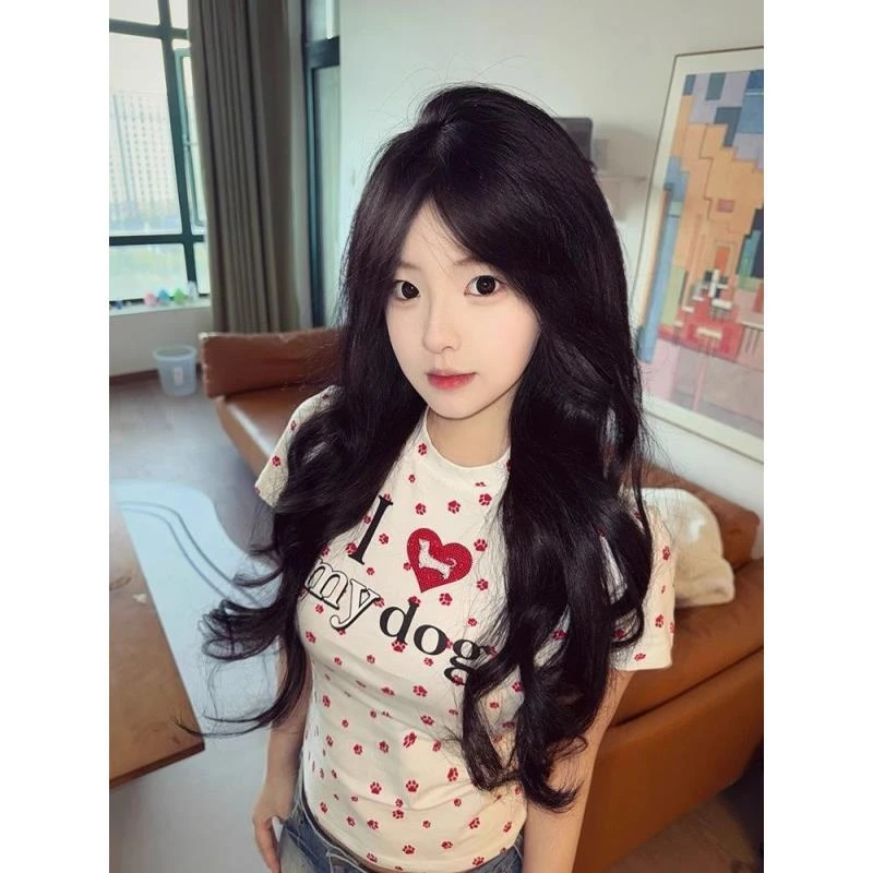 2025爆款美式辣妹爱心狗爪字母新款短袖t恤夏季洋气ins百搭上衣女