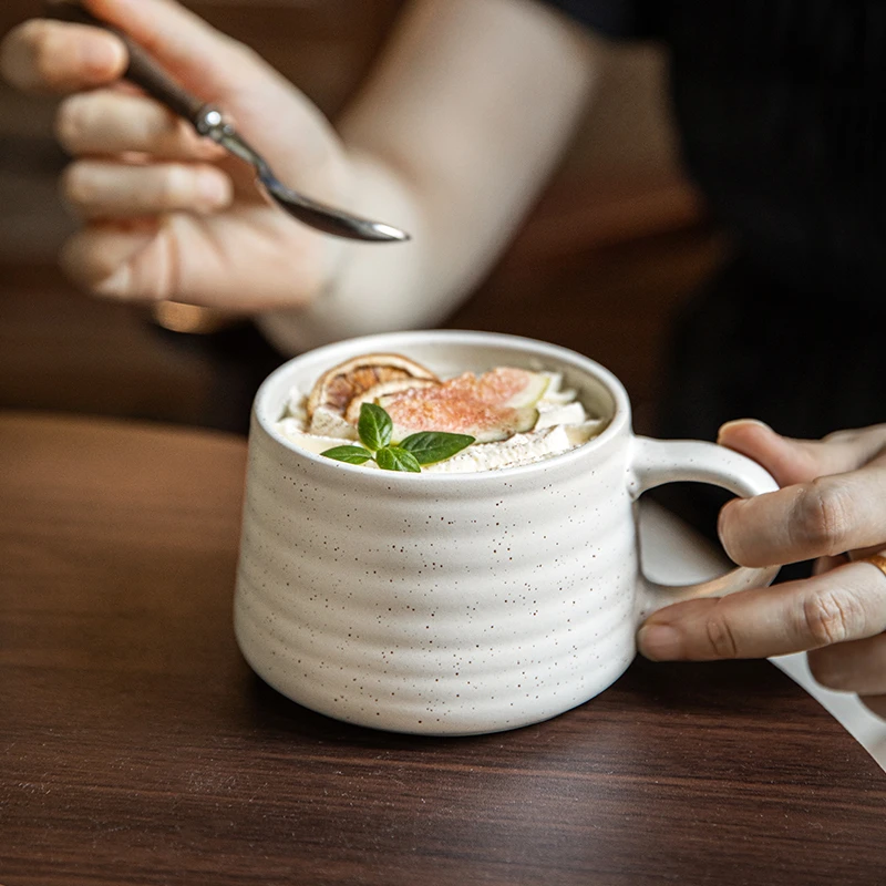 小悠家 高颜值陶瓷水杯马克杯ins泼墨咖啡杯复古螺纹喝水杯子大号