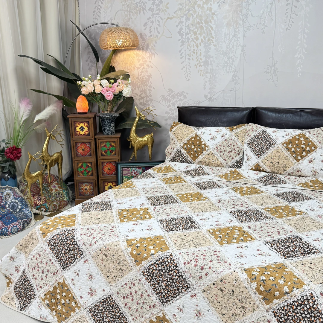 【赫彩生活经典百花系列】棉绗缝亲肤四季通用多功能床盖