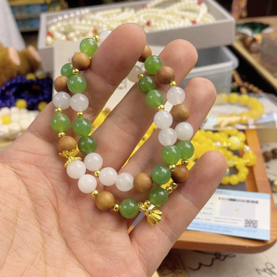 檀香紫檀（小叶紫檀）手串银S925镀金镶嵌