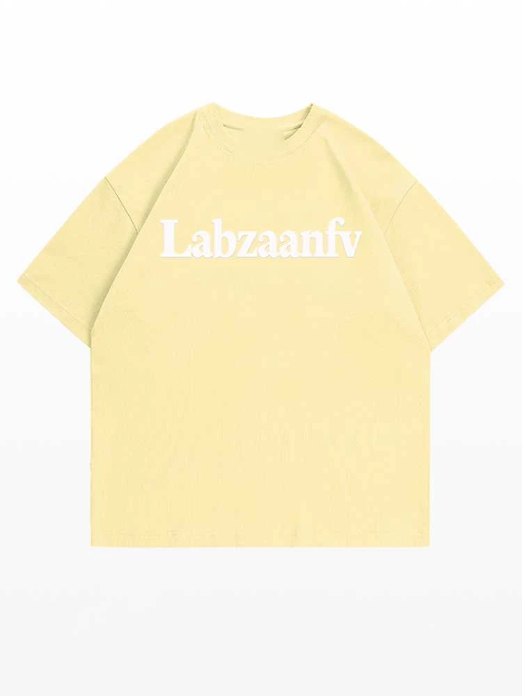 甜美黄色纯棉宽松遮肉短袖T恤女夏季多巴胺正肩印花字母大码上衣