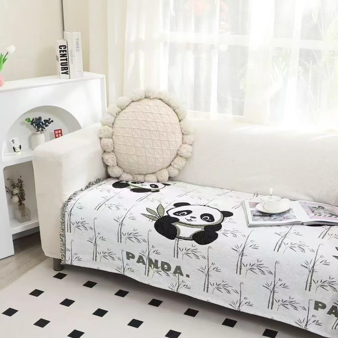 雪尼尔【沙发巾单条】<熊猫宝贝>90X210cm<±5cm>简约家用高级