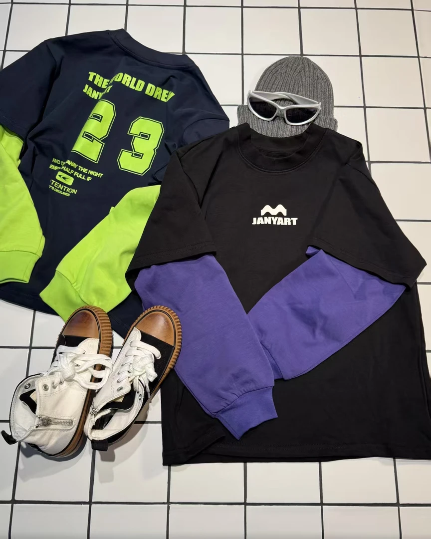 「LIUYI」春季新款重克数假两件男童女童数字字母印花长袖 2506