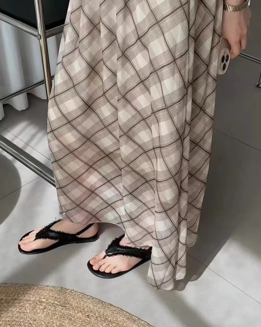 复古法式格纹/1米6穿到脚面
