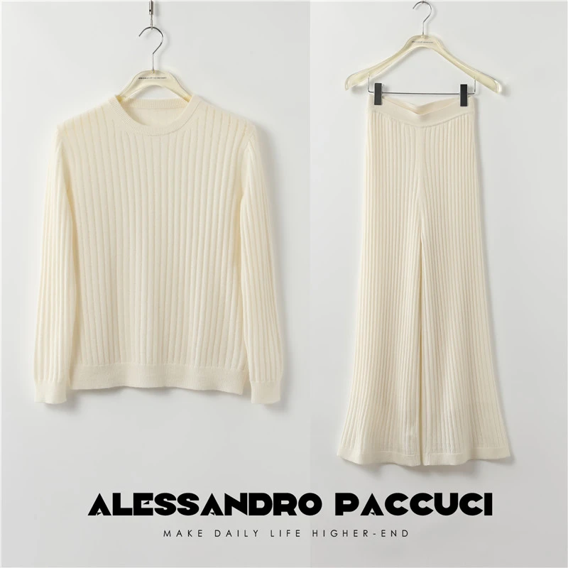 【孤品特价不退不换】洛哥26076 柔软1oo羊绒虚线提花圆领上衣/裤子