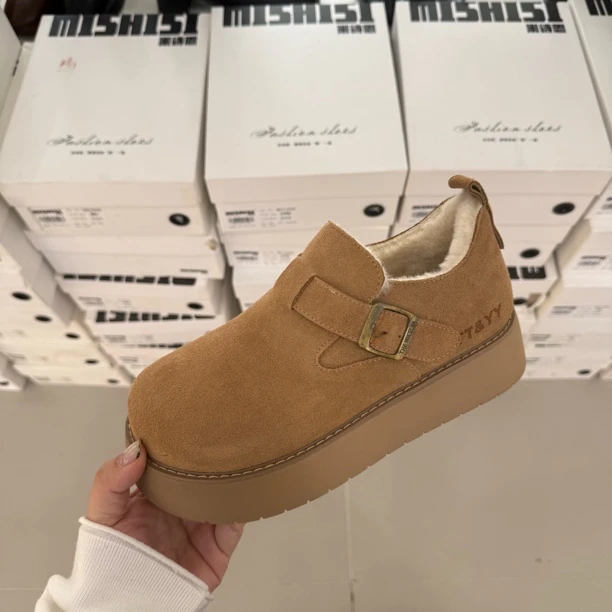 厚底加绒勃肯鞋女冬季一脚蹬保暖博肯休闲百搭低帮毛毛鞋