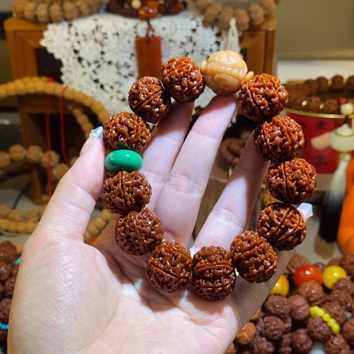 金刚菩提手串196玉华满蜂窝貔➕绿扣