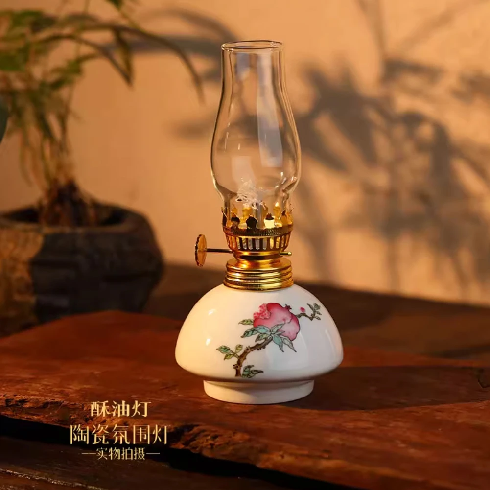 隐盧严选 景德镇手绘粉彩石榴茶室书房陶瓷油灯氛围灯复古创意