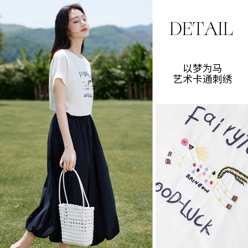 【女装优选WH】香影字母t恤女短袖2025夏圆领休闲风宽松上衣T85S729