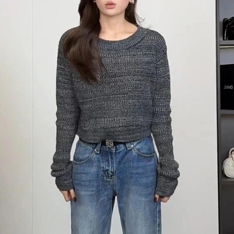 法式复古温柔风针织衫女秋冬2025新款chic慵懒松弛感圆领长袖上衣