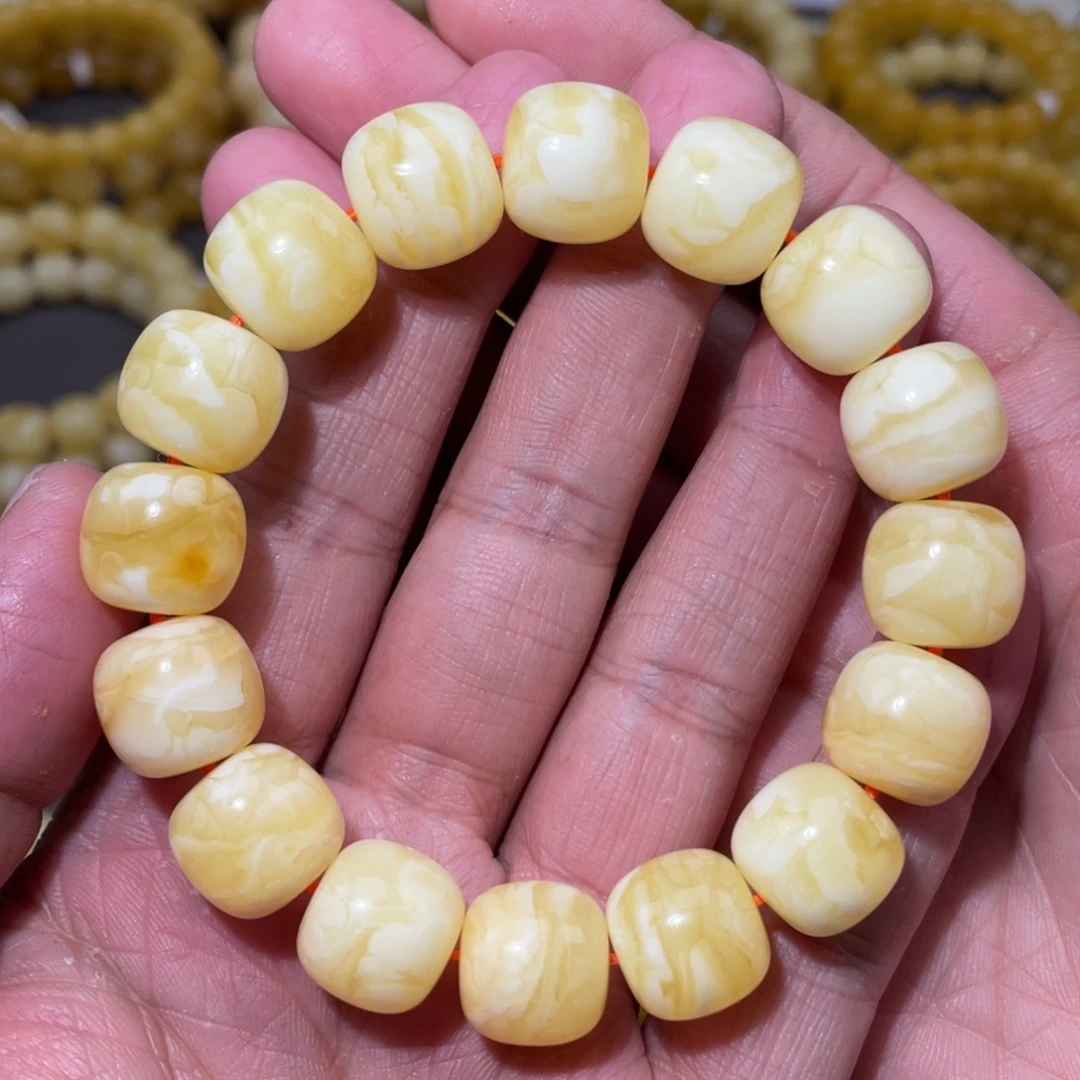 蜜蜡未镶嵌珠宝奇石14mm同料白花蜡老型手串27