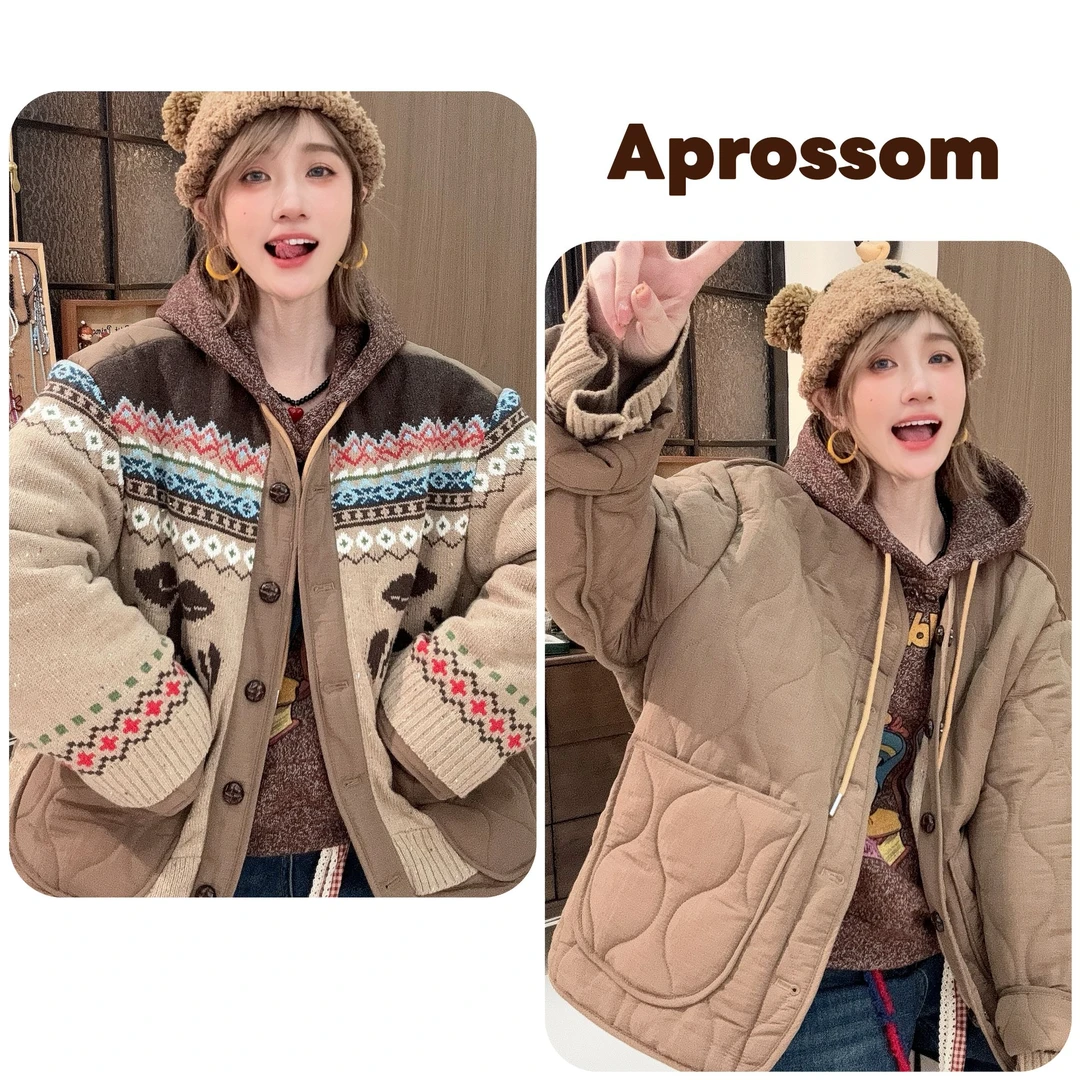 Apr.【费岛樱桃】冬季加厚保暖正反两穿樱桃棉服针织外套女SC251116