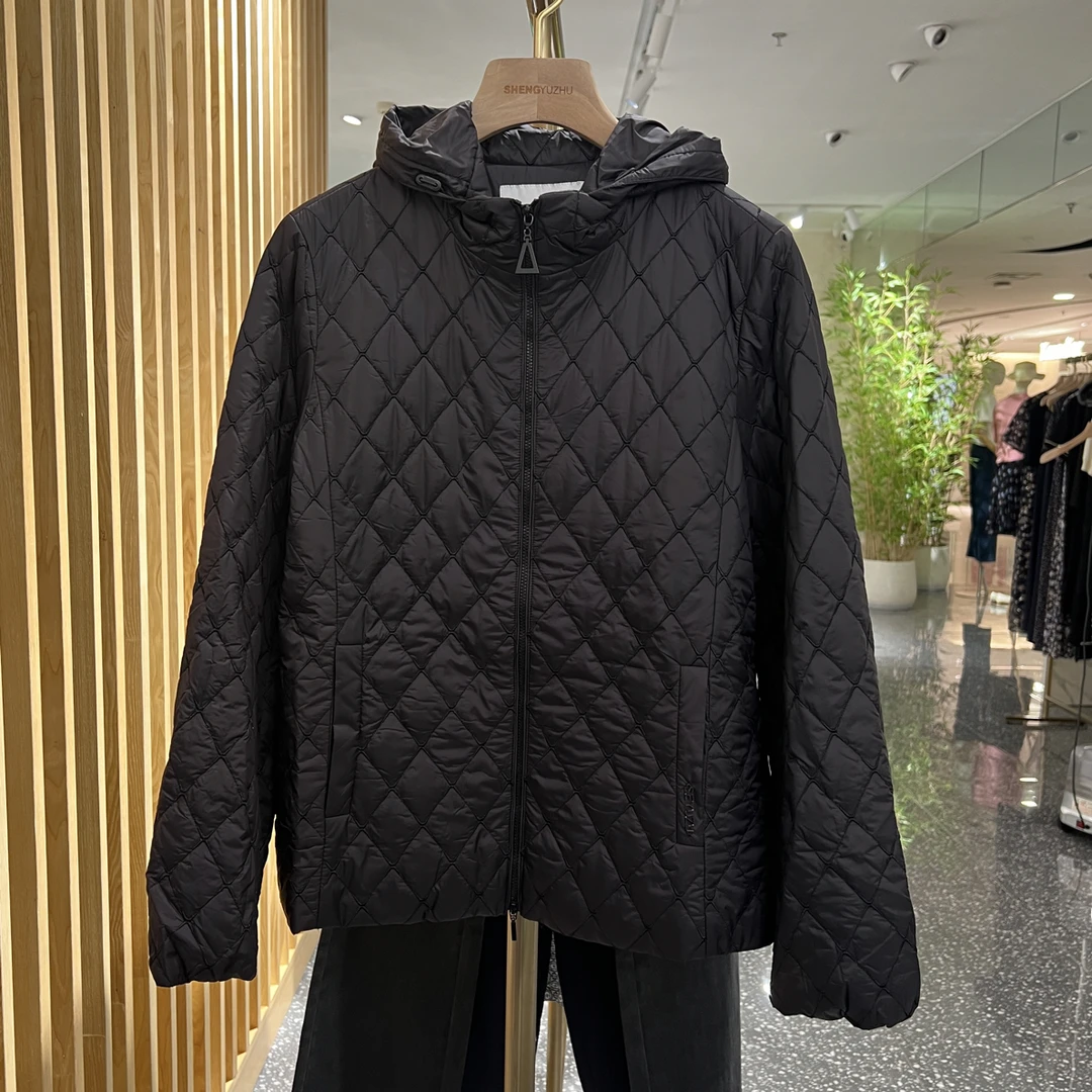 声雨竹7R604秋冬薄款新雪丽暖绒保暖棉服连帽宽松舒适显瘦黑色