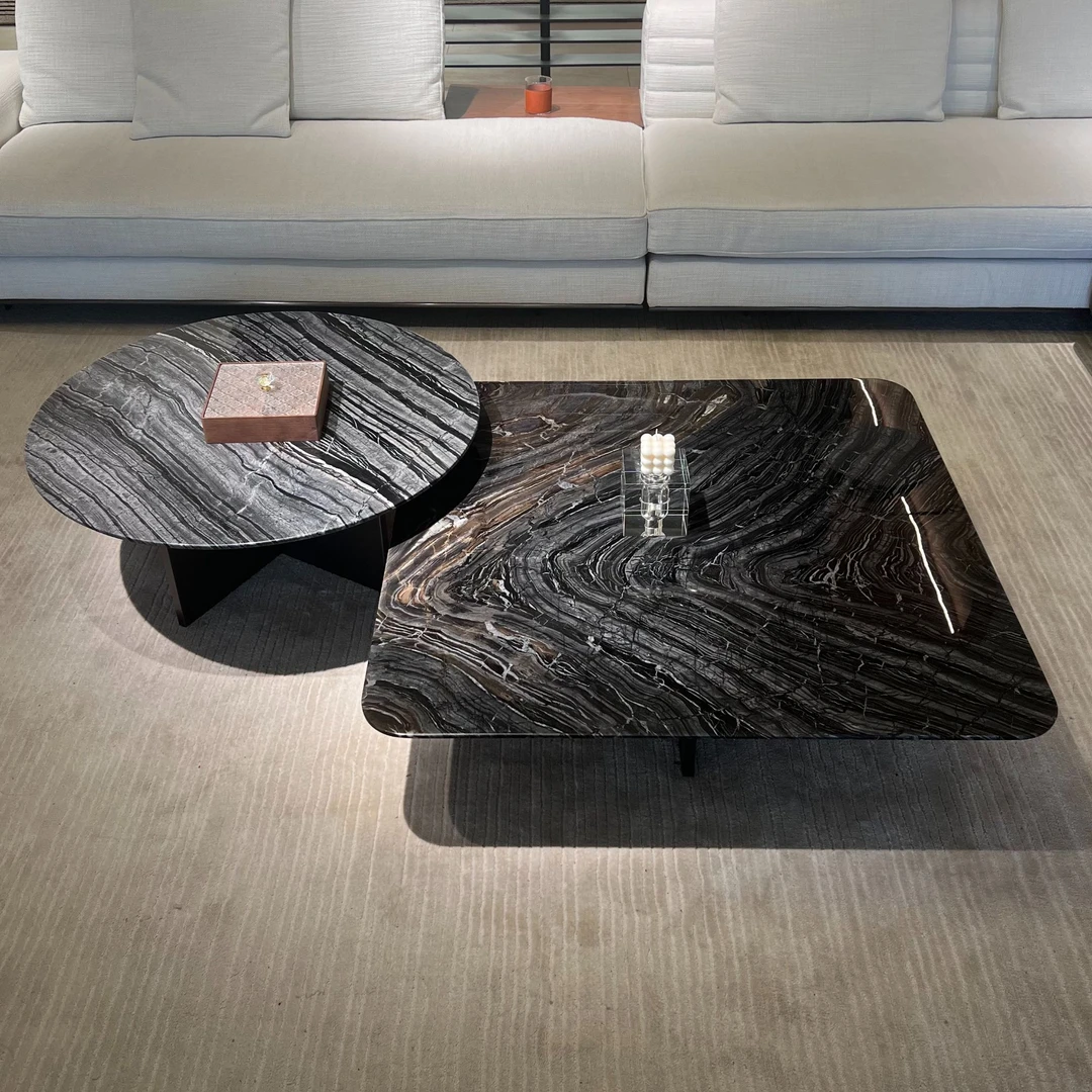 【古木纹奢石】天圆地方 组合茶几 意式极简 大理石茶几 天然大理石