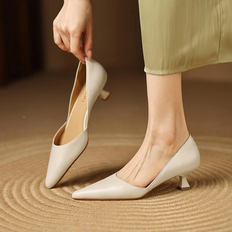 匠心品质 正品尖头浅口单鞋女2025新款法式复古百搭细高跟鞋