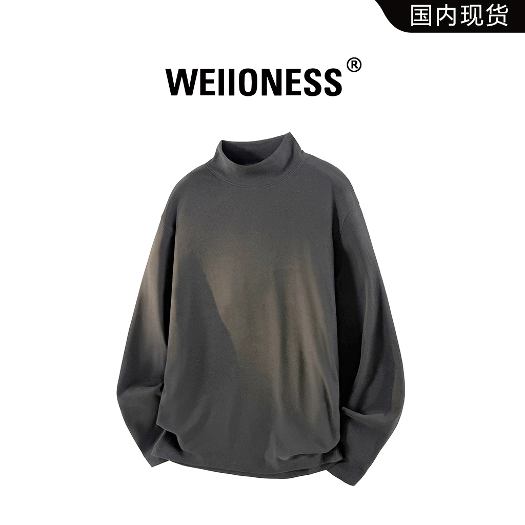 WEIIONESS纯色休闲卫衣男士冬季时尚百搭简约上衣潮流高级感男装
