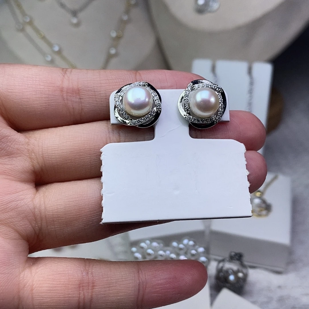 淡水珍珠耳饰银S925镶嵌