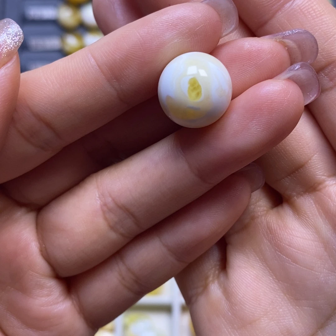 蜜蜡未镶嵌珠宝奇石瓷白橘金溶洞妖花小天眼圆珠14.3mm