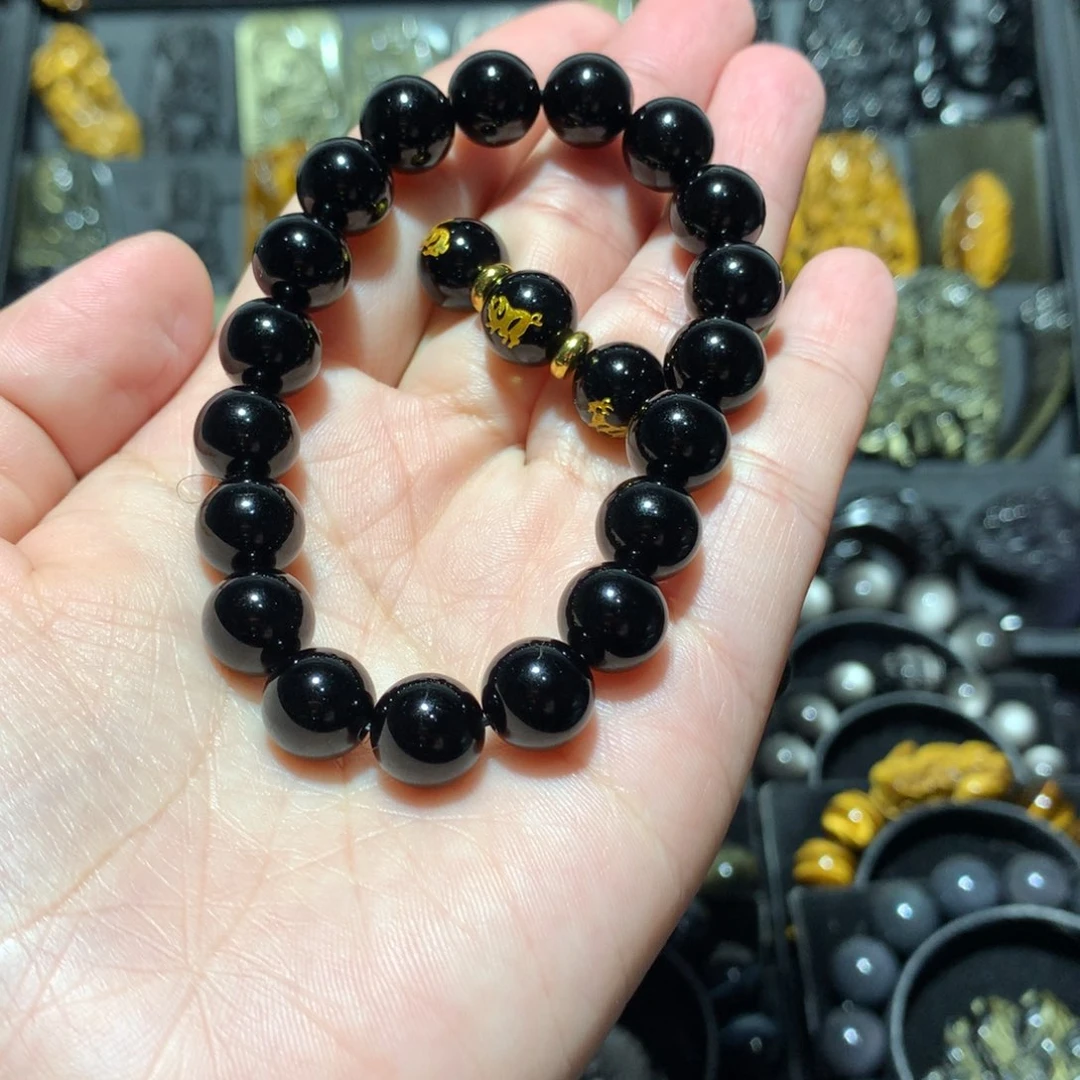 黑曜岩手串未镶嵌淡*