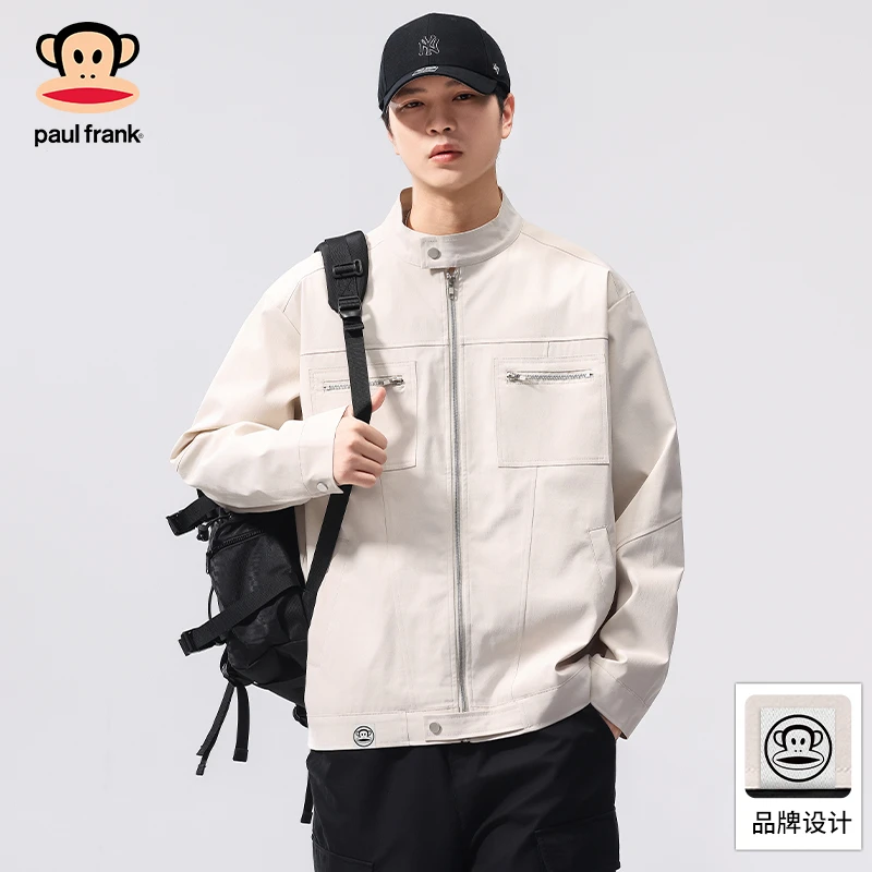 PaulFrank/大嘴猴美式哈灵顿帆布夹克男秋季宽松痞帅立领工装外套