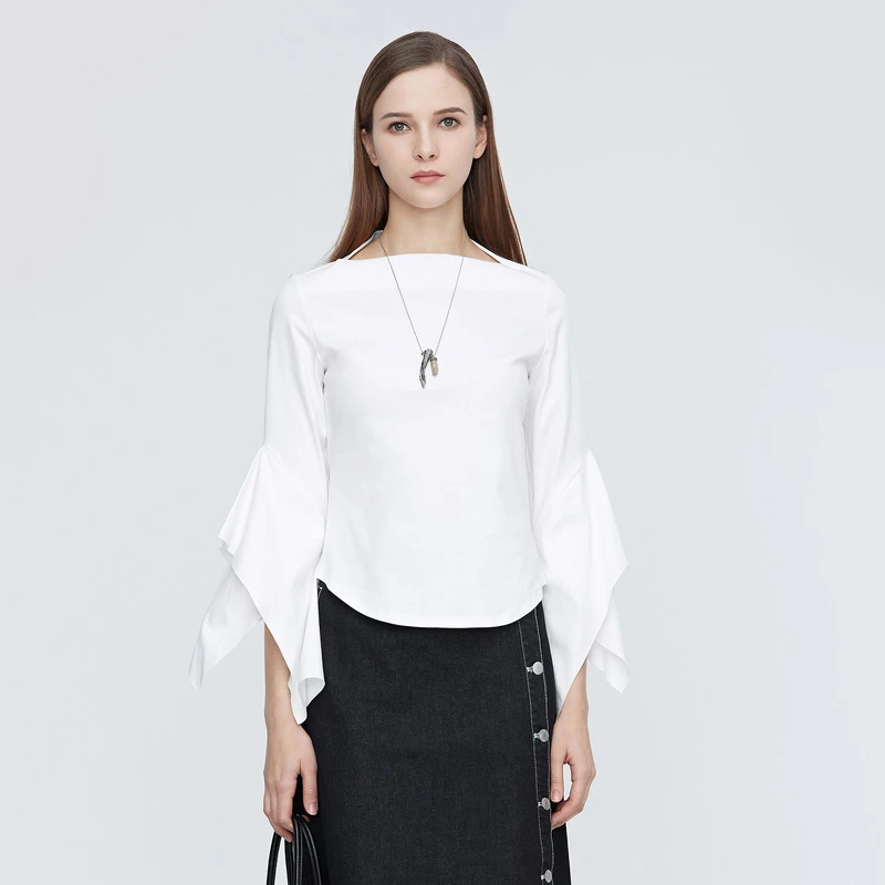 圣迪奥时尚气质高级感长袖T恤女装四季百搭不规则S21180201