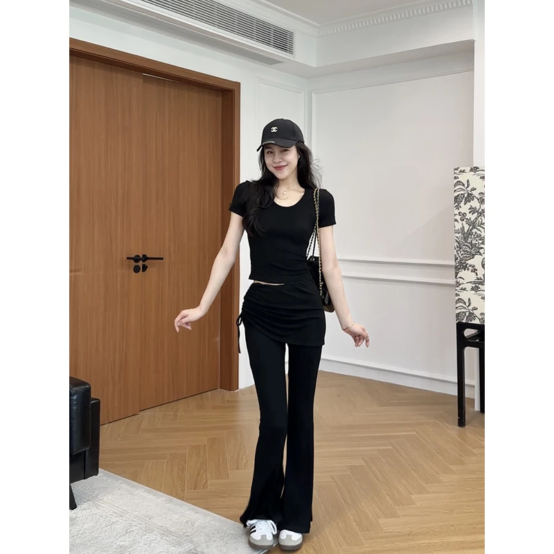 【现货】张阿星lu系女神通勤简约时尚修身正肩t +遮臀遮胯微喇裤