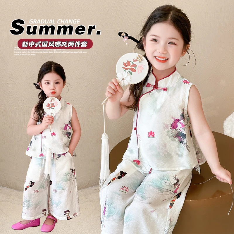 国风夏季套装薄款童装洋气新款女童夏装套装儿童衣服宝宝女童套装