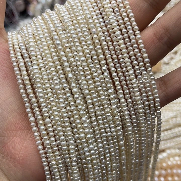 玛瑙/玉髓未镶嵌珠宝半成品一条3mm左右近椭圆珍珠有生长纹