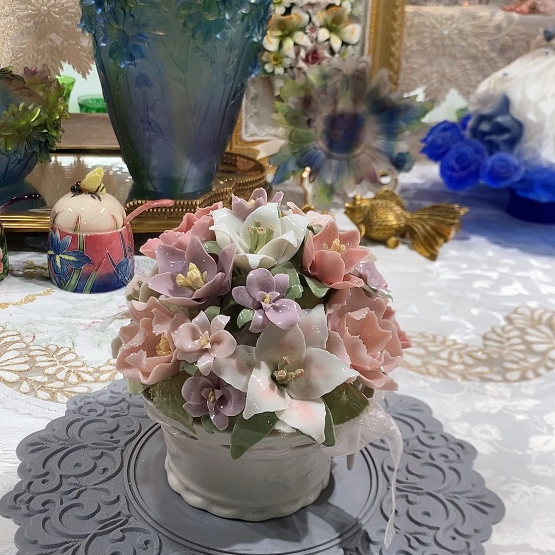 摆件0284骨瓷百花花坛li he zhuang
