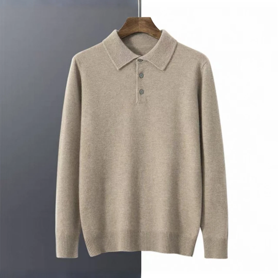 100%山羊绒版型巨正男士Polo领衬衣商务加厚秋冬纯色长袖 817-015