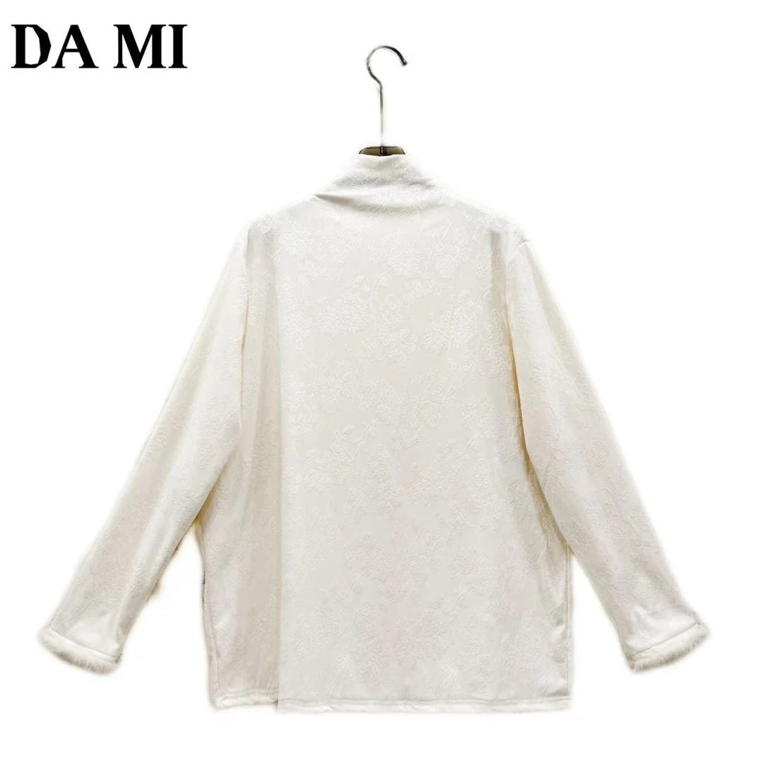 【大蜜】3899#2025年提花立领花纹加毛长袖上衣冬季打底