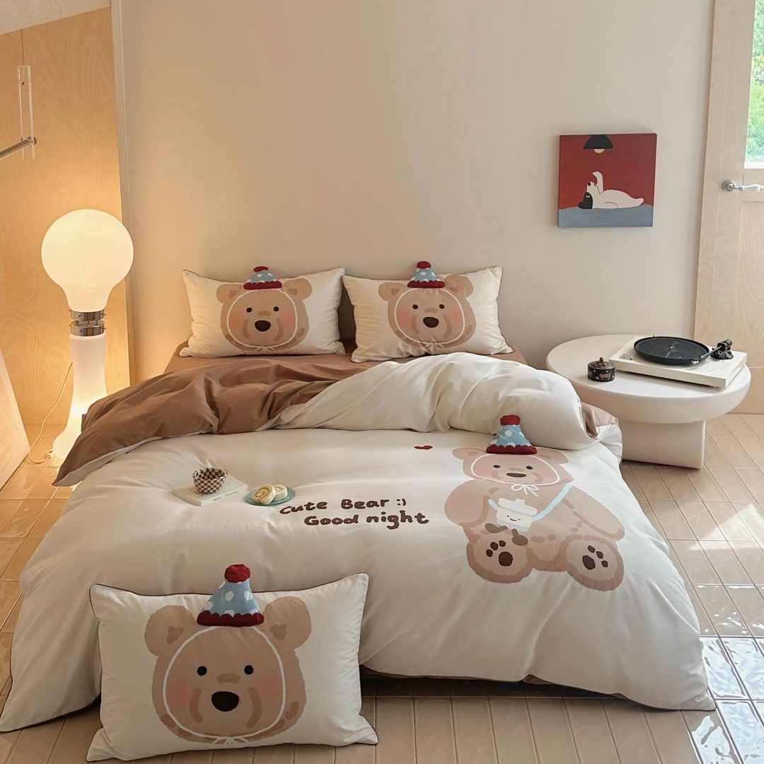 蓝帽熊丨全棉云柔磨毛贡缎长绒棉数码印花亲肤柔软丝滑裸睡四件套